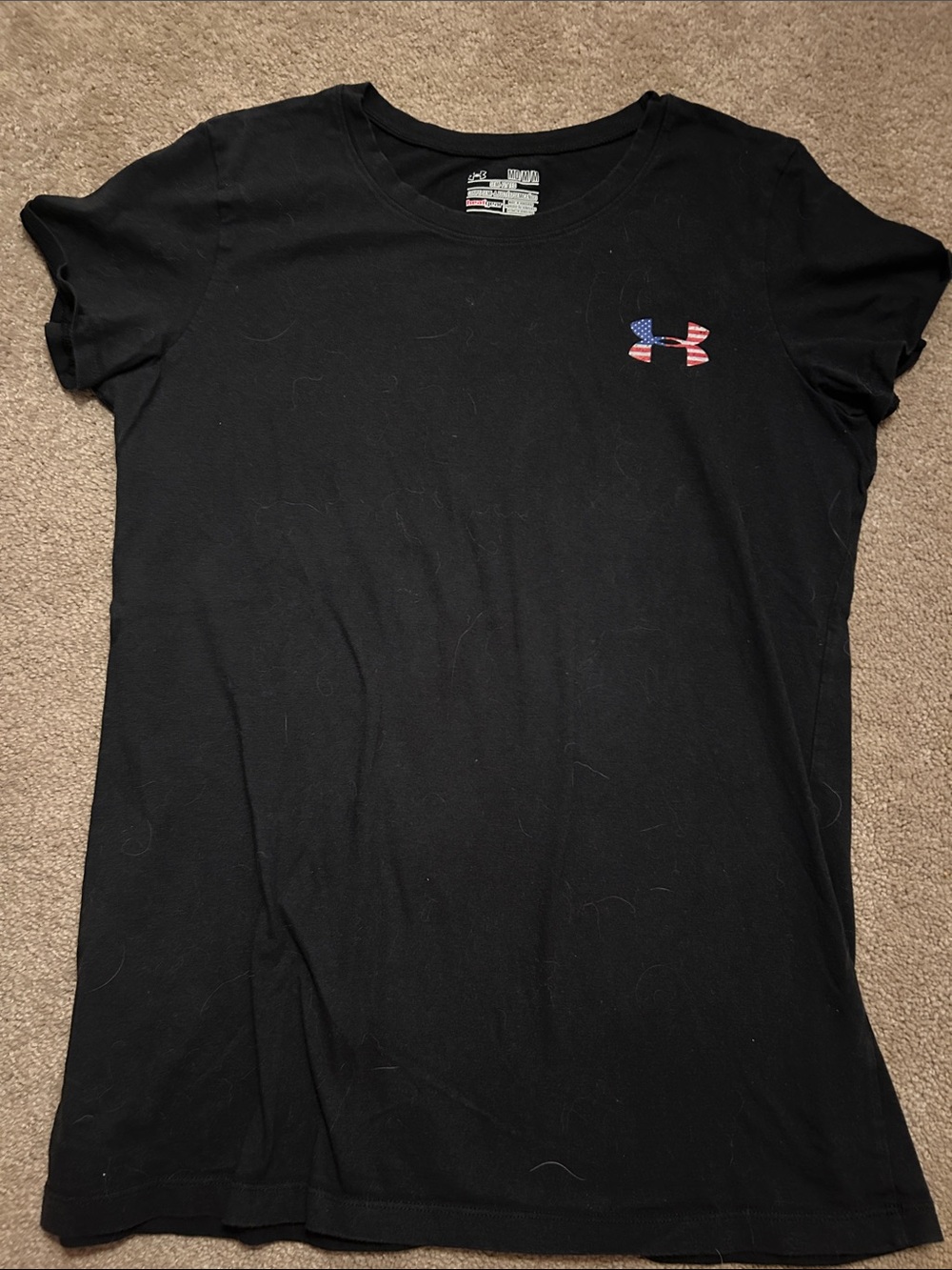Under Armour Black Short Sleeve Tee with American Flag Logo